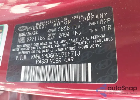 2024 Hyundai Elantra Sel z USA, uszkodzony, nr VIN KMHLS4DG8RU766713